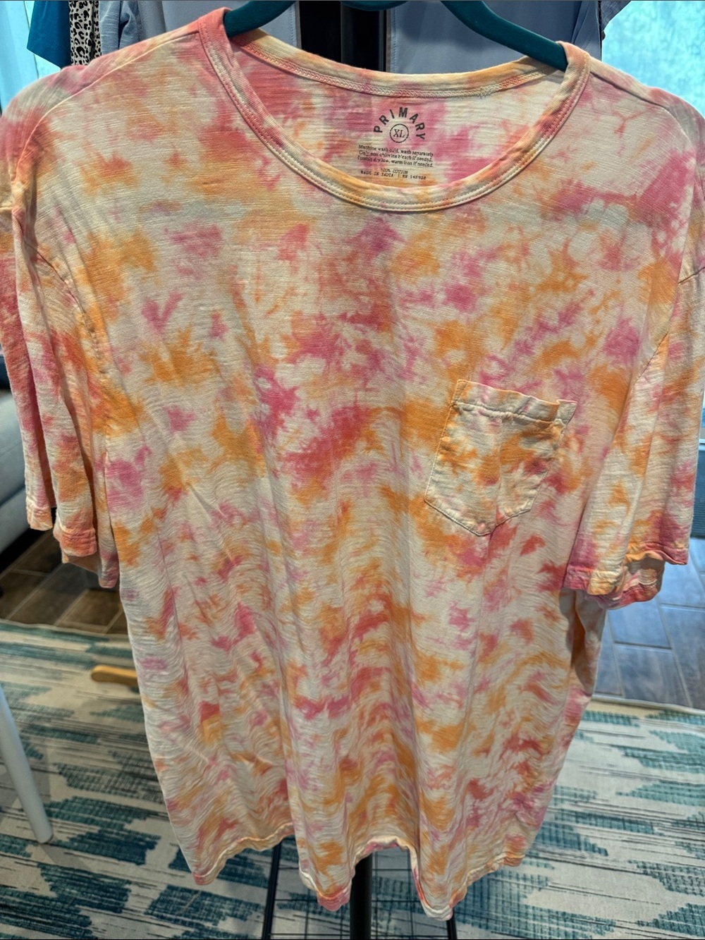 Primary Adult Pink and Orange Tie-Dye Pocket Tee